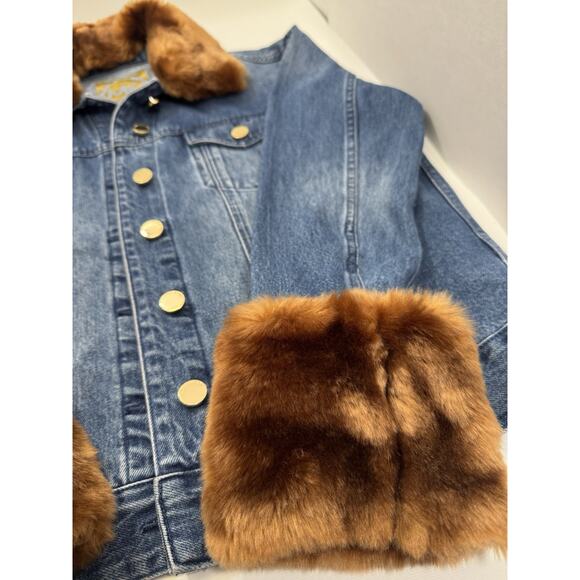 Michael Kors Faux Fur Collar Denim Jacket Size M-L - Picture 11 of 16
